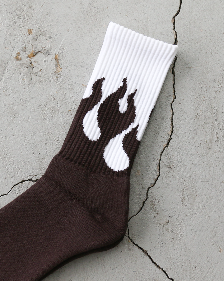 TONY SOCKS トニーソックス FIRE PATTERN White×Chocolate Brown