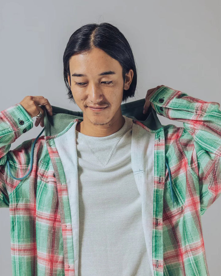 IMPRESTORE インプレストア Flannel Hooded Shirt / Springsteen (Green×Red)