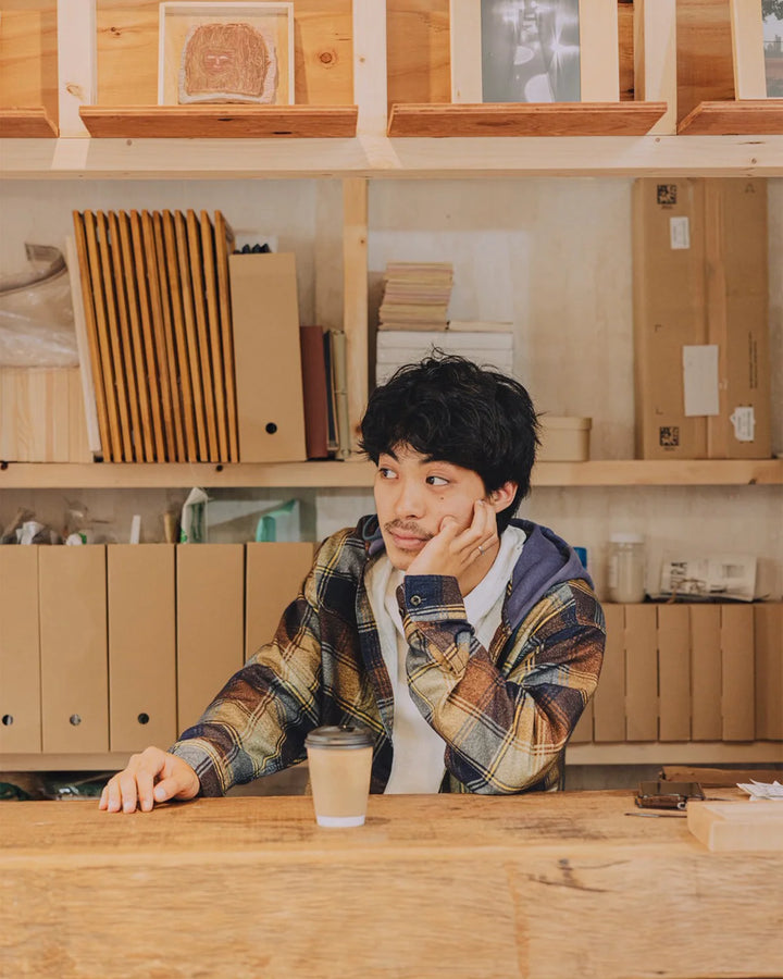 IMPRESTORE インプレストア Flannel Hooded Shirt / Springsteen (Navy×Brown)