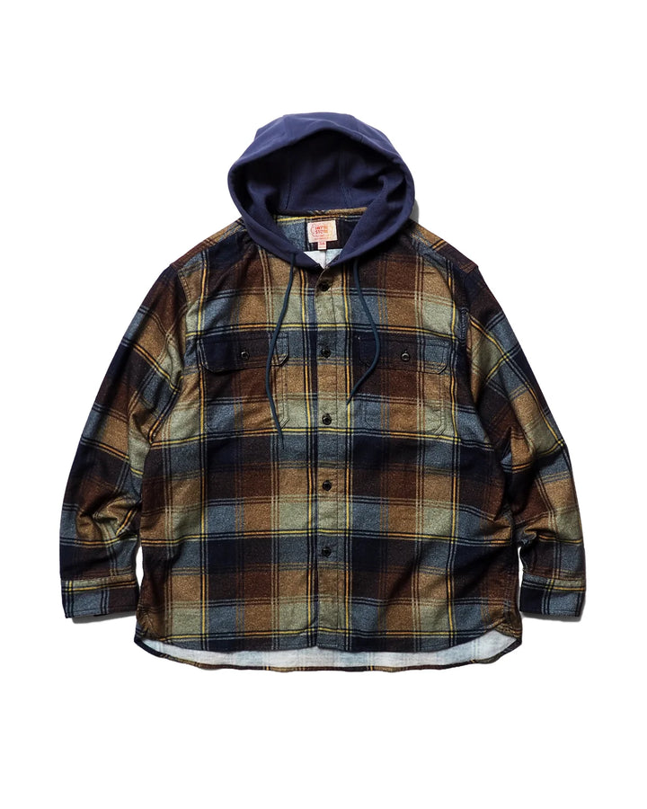 IMPRESTORE インプレストア Flannel Hooded Shirt / Springsteen (Navy×Brown)