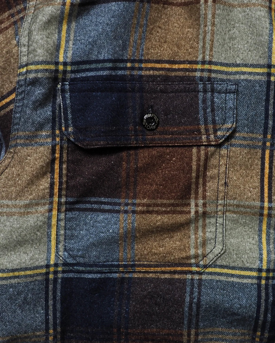 IMPRESTORE インプレストア Flannel Hooded Shirt / Springsteen (Navy×Brown)