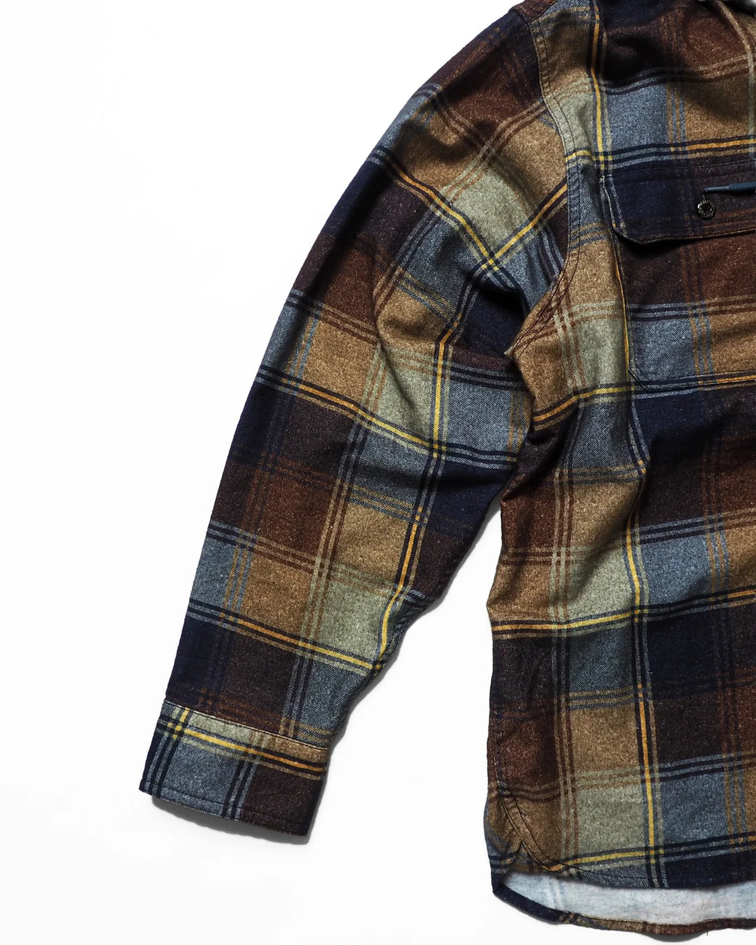 IMPRESTORE インプレストア Flannel Hooded Shirt / Springsteen (Navy×Brown)