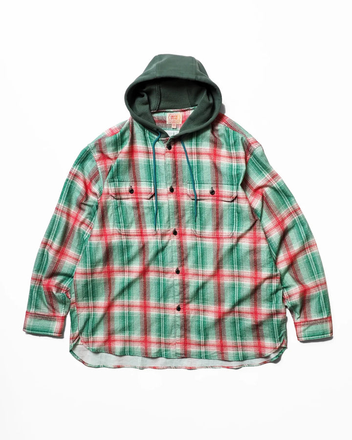 IMPRESTORE インプレストア Flannel Hooded Shirt / Springsteen (Green×Red)