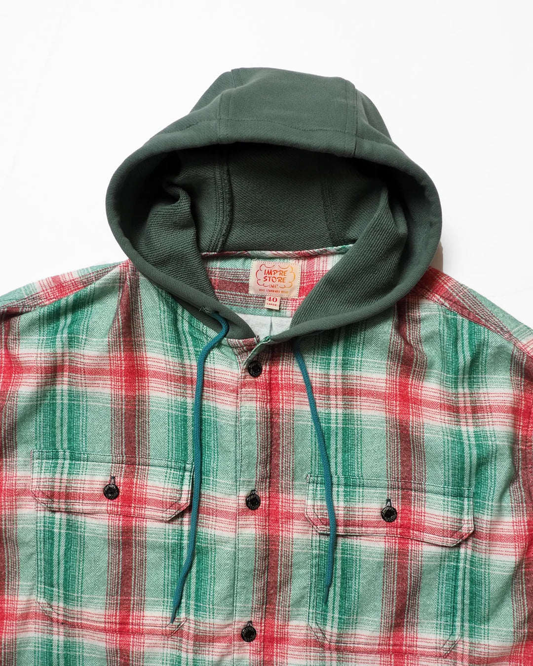IMPRESTORE インプレストア Flannel Hooded Shirt / Springsteen (Green×Red)
