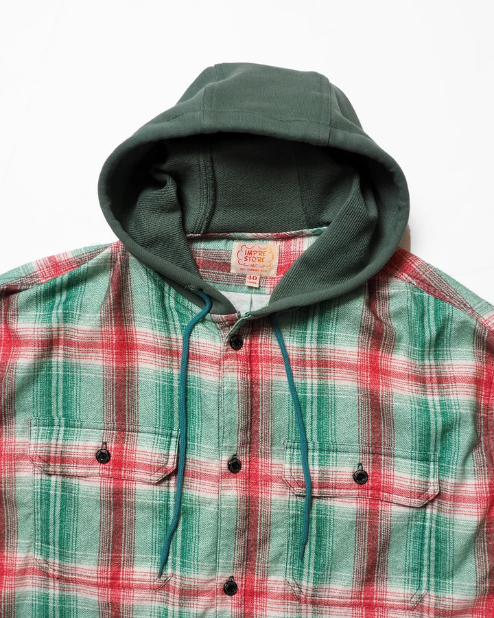 IMPRESTORE インプレストア Flannel Hooded Shirt / Springsteen (Green×Red)