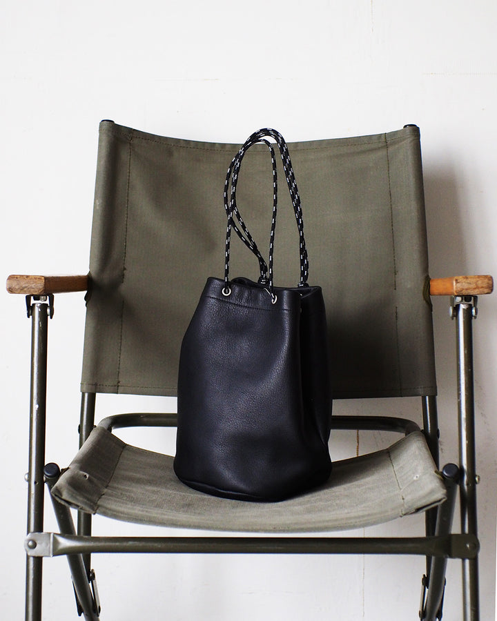 Mr.OLDMAN Leather Drawstring Bag Black