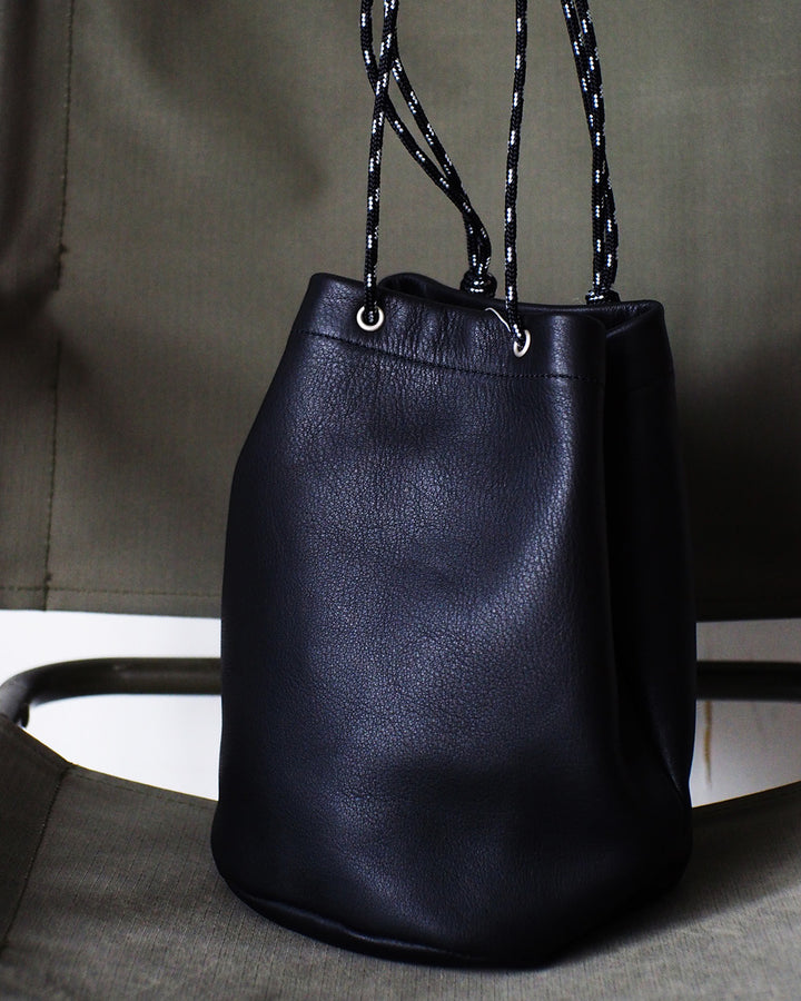 Mr.OLDMAN Leather Drawstring Bag Black