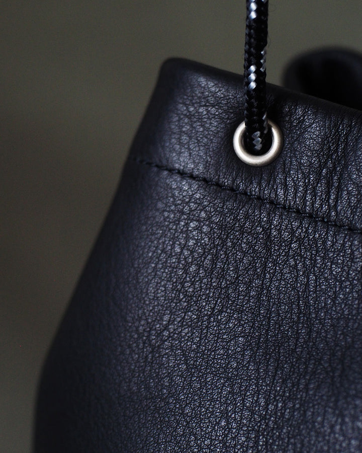 Mr.OLDMAN Leather Drawstring Bag Black