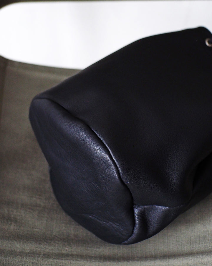 Mr.OLDMAN Leather Drawstring Bag Black