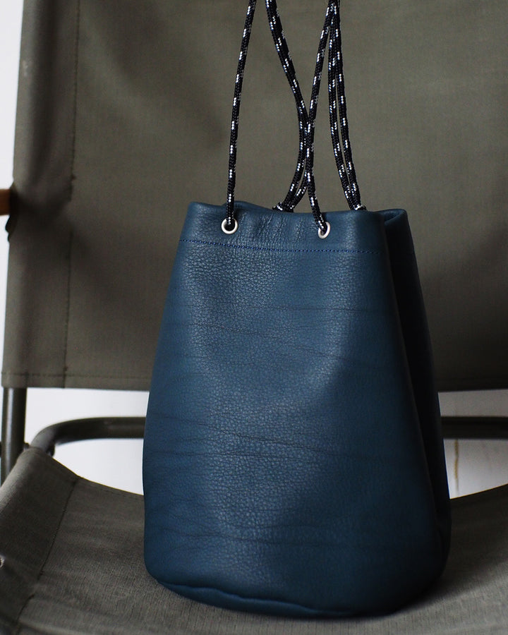 Mr.OLDMAN Leather Drawstring Bag Blue green