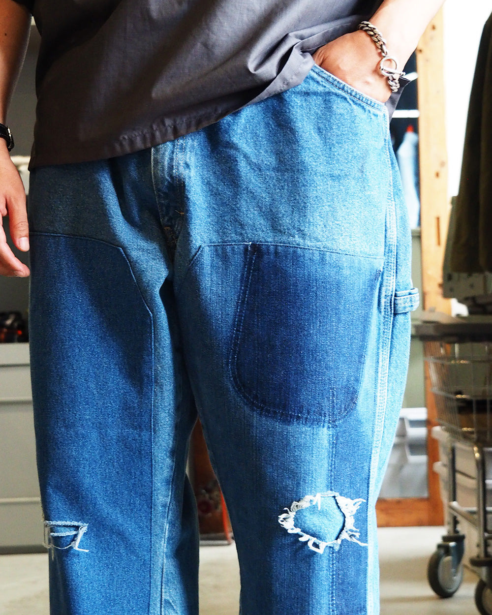 SUNNY SIDE UP REMAKE DENIM PAINTER PANTS Size 2