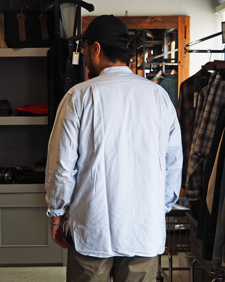 WORKERS ワーカーズ Band Collar Shirt, Supima OX, Stripe