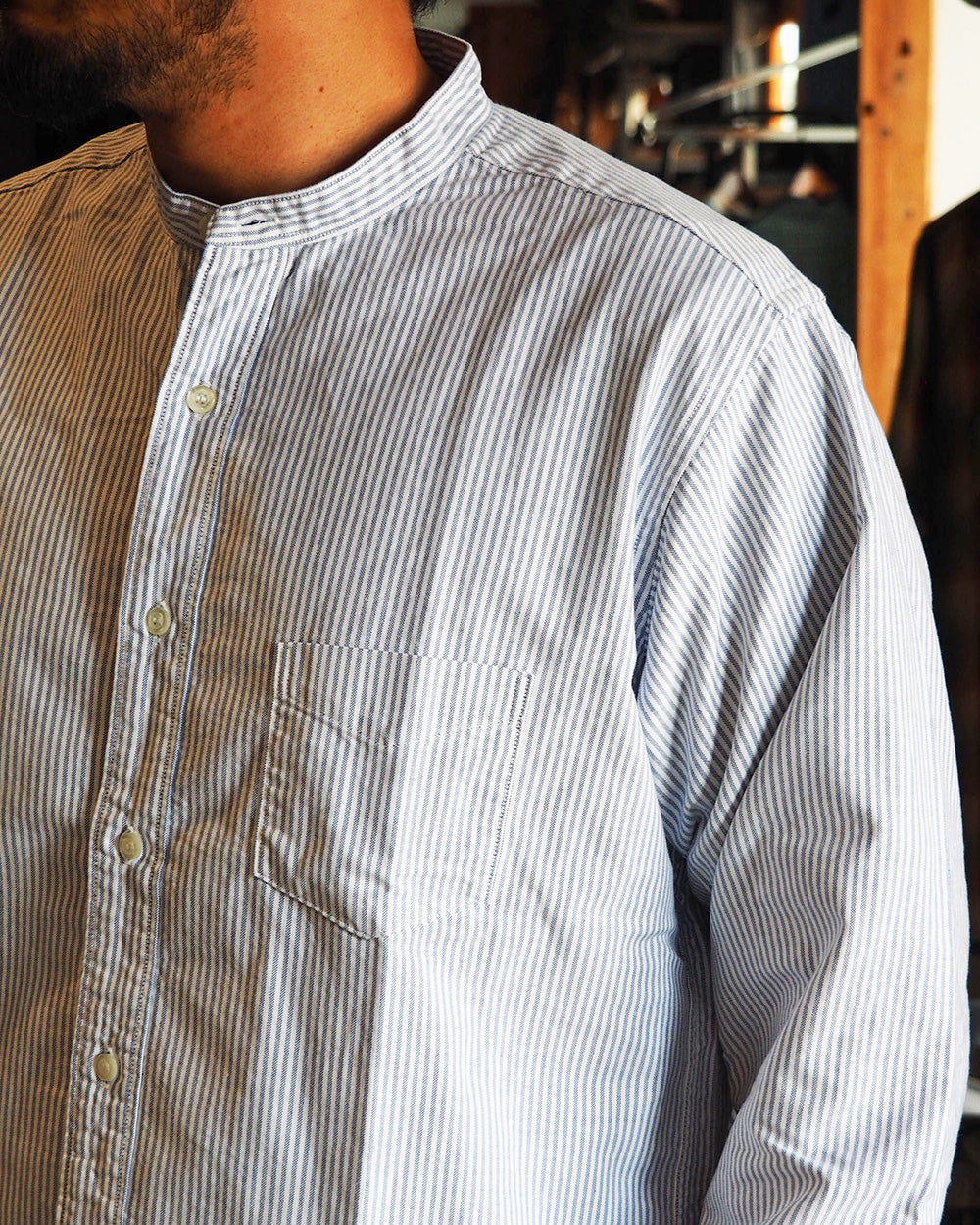WORKERS ワーカーズ Band Collar Shirt, Supima OX, Stripe