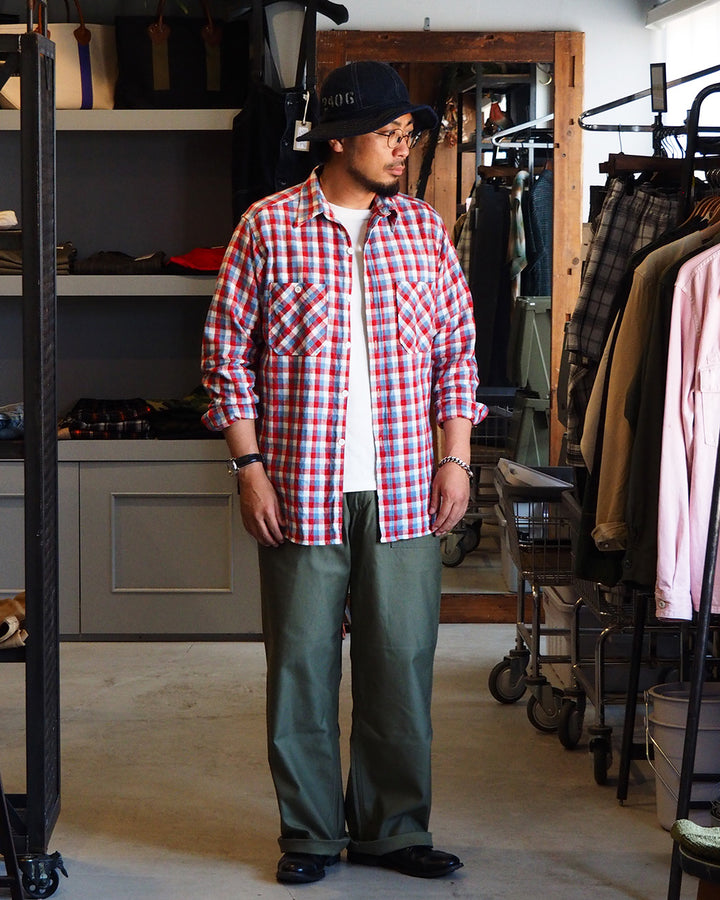 WAREHOUSE ウエアハウス Lot 3055 Long Sleeve Check Work Shirt A柄 Red ワンウォッシュ