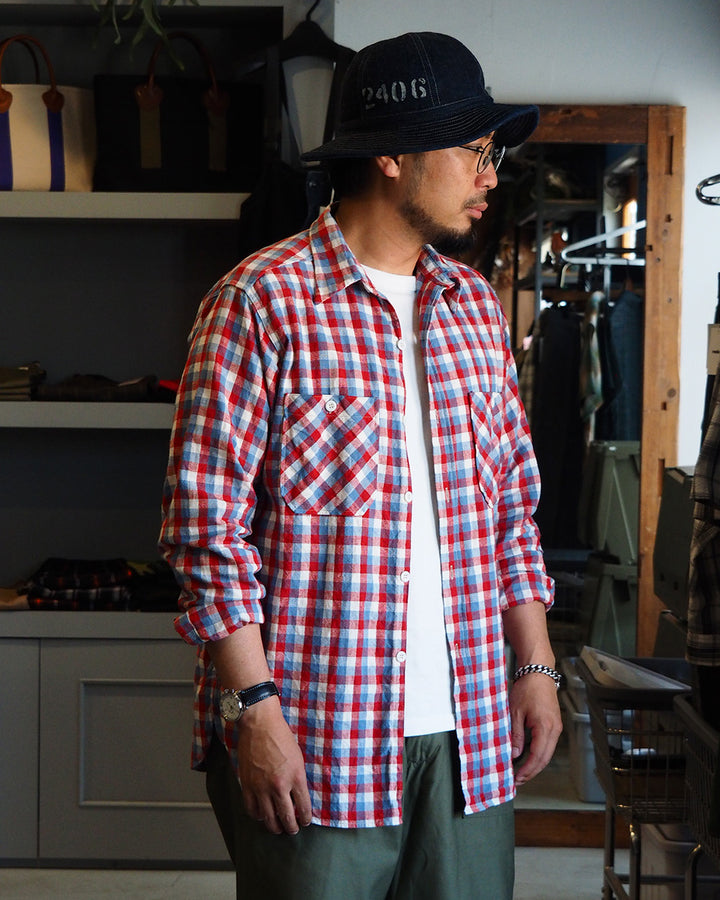 WAREHOUSE ウエアハウス Lot 3055 Long Sleeve Check Work Shirt A柄 Red ワンウォッシュ