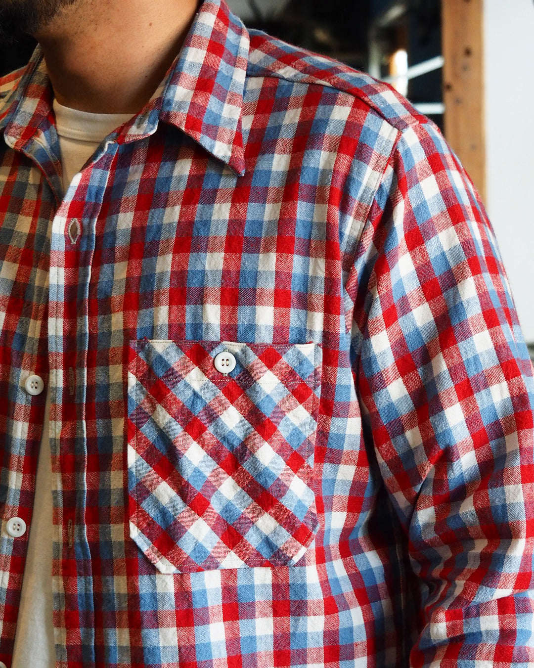 WAREHOUSE ウエアハウス Lot 3055 Long Sleeve Check Work Shirt A柄 Red ワンウォッシュ