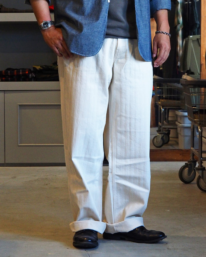 FOB factory エフオービーファクトリー F0485 HERRINGBONE PAINTER PANTS Ecru