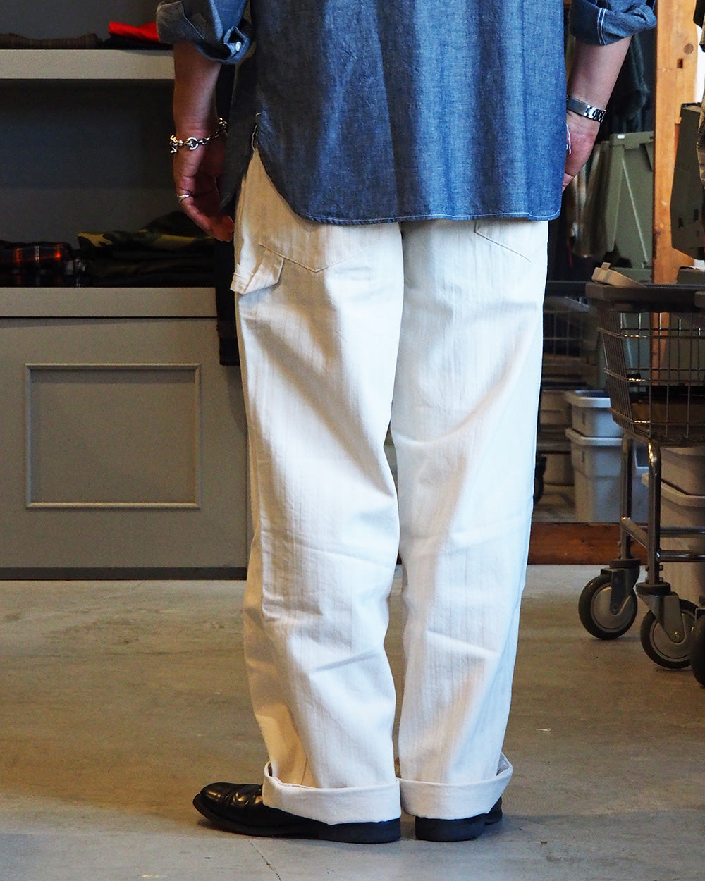 FOB factory エフオービーファクトリー F0485 HERRINGBONE PAINTER PANTS Ecru
