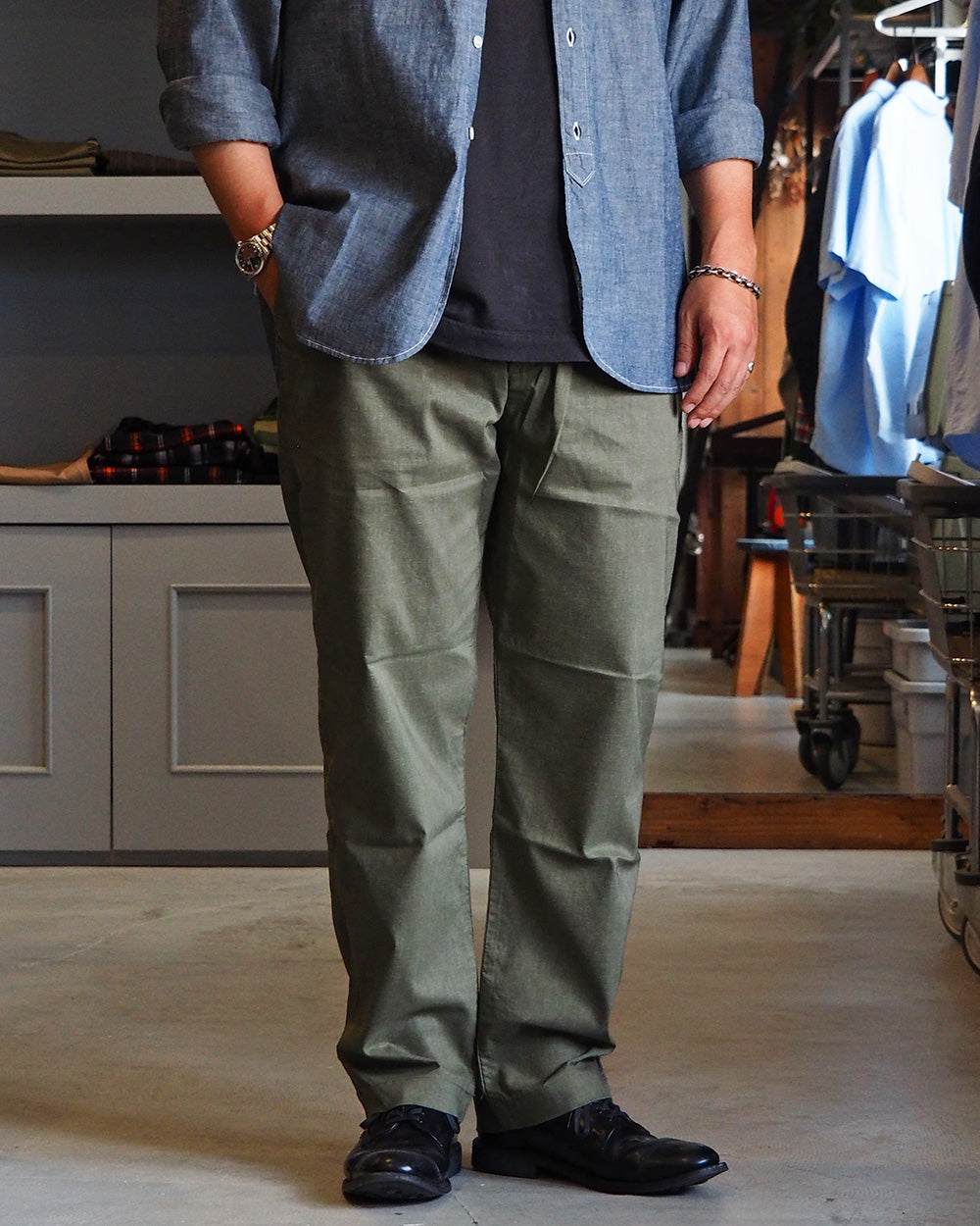 FOB factory エフオービーファクトリー F0488 easy pants Olive