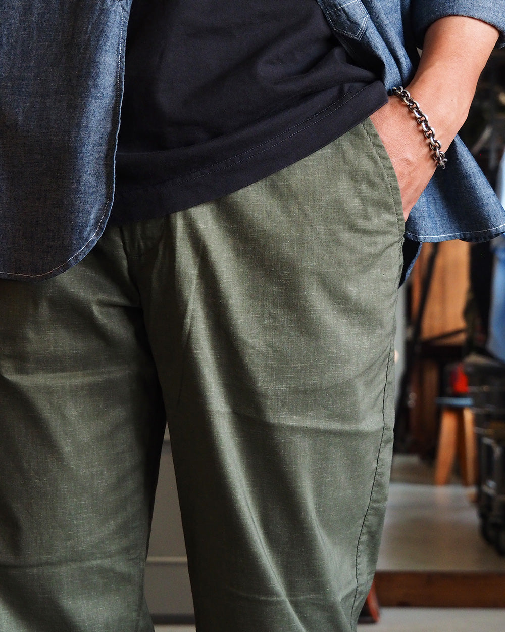 FOB factory エフオービーファクトリー F0488 easy pants Olive