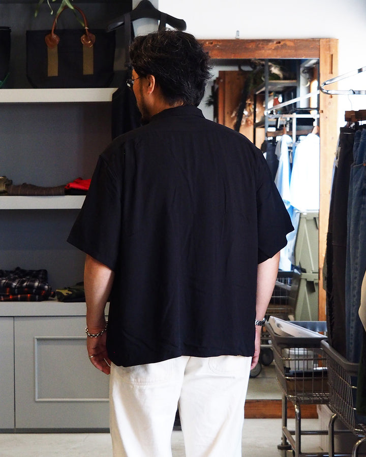TOWN CRAFT タウンクラフト PRINTED LOOP COLLAR SS SHIRT Solid Black