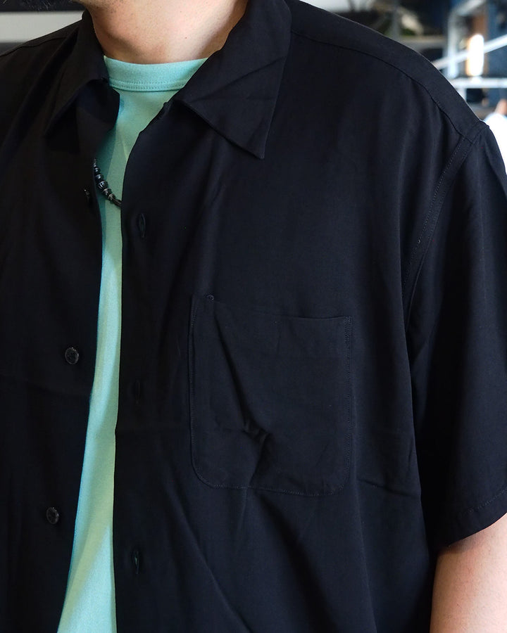 TOWN CRAFT タウンクラフト PRINTED LOOP COLLAR SS SHIRT Solid Black