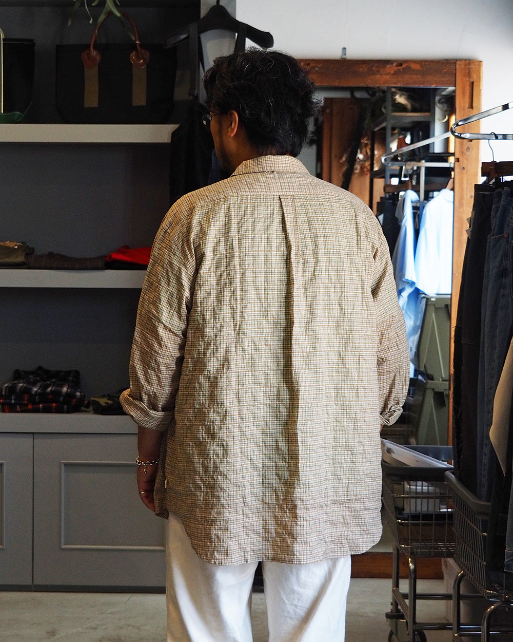 MASTER&amp;CO マスターアンドコー MC1622 SHIRRING CHECK NEW PLAIN SHIRT Beige