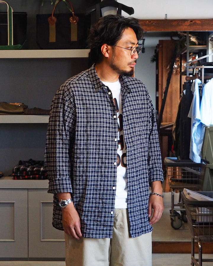 MASTER&amp;CO マスターアンドコー MC1622 SHIRRING CHECK NEW PLAIN SHIRT Navy