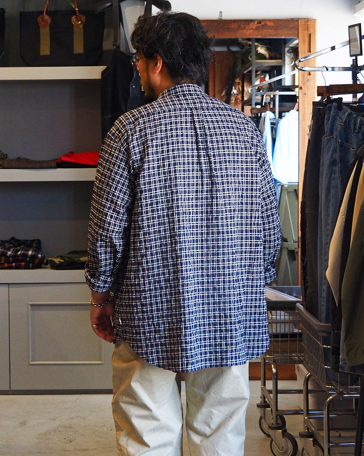 MASTER&amp;CO マスターアンドコー MC1622 SHIRRING CHECK NEW PLAIN SHIRT Navy