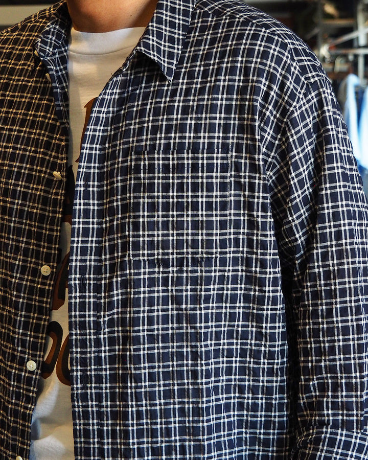 MASTER&amp;CO マスターアンドコー MC1622 SHIRRING CHECK NEW PLAIN SHIRT Navy