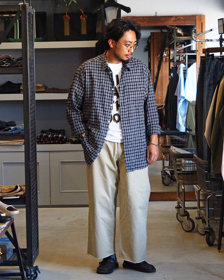 MASTER&amp;CO マスターアンドコー MC1622 SHIRRING CHECK NEW PLAIN SHIRT Navy