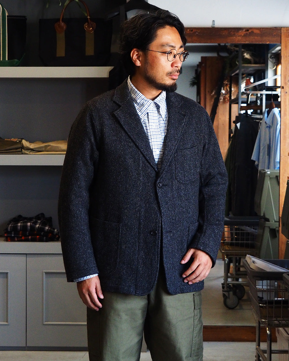WORKERS ワーカーズ Lounge Jacket, Twisted Herringbone Tweed