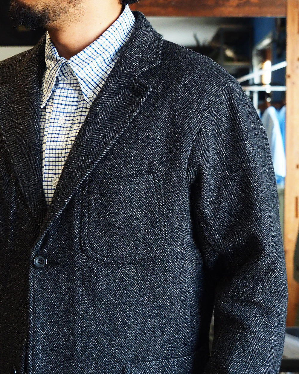 WORKERS ワーカーズ Lounge Jacket, Twisted Herringbone Tweed