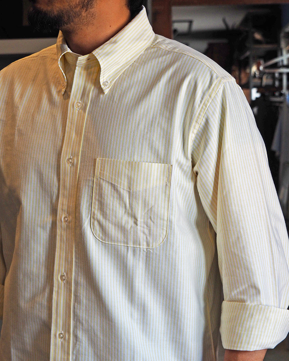 WORKERS ワーカーズ 7 Button BD, Stripe OX, Yellow