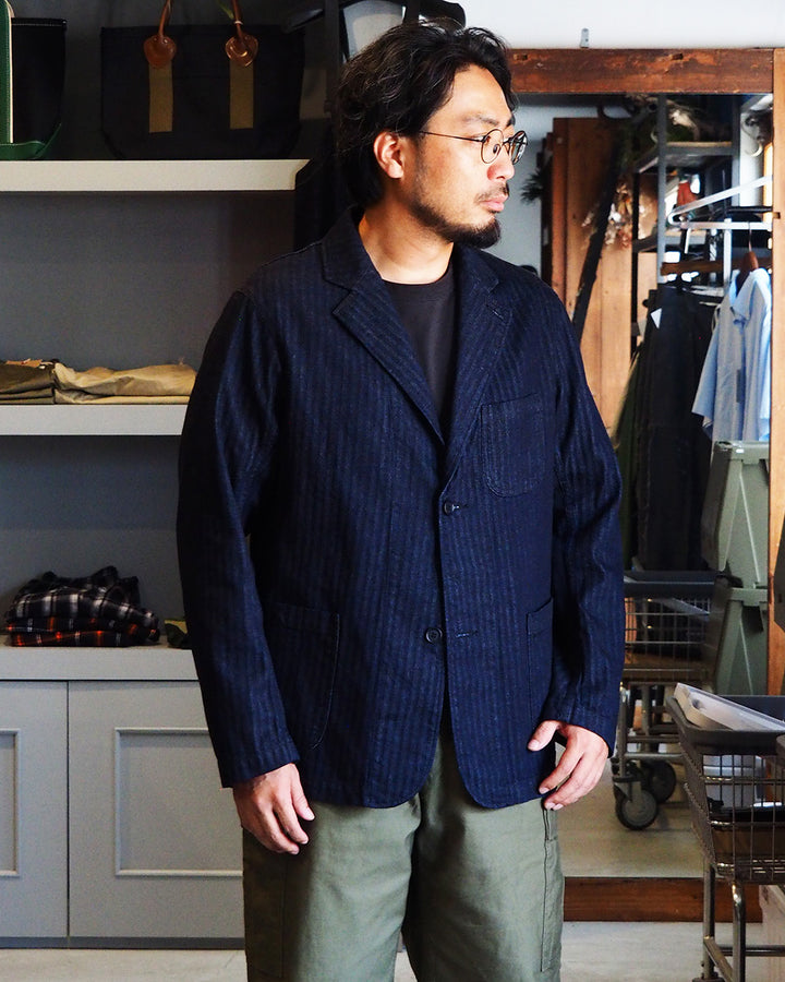WORKERS ワーカーズ Lounge Jacket, Indigo Herringbone