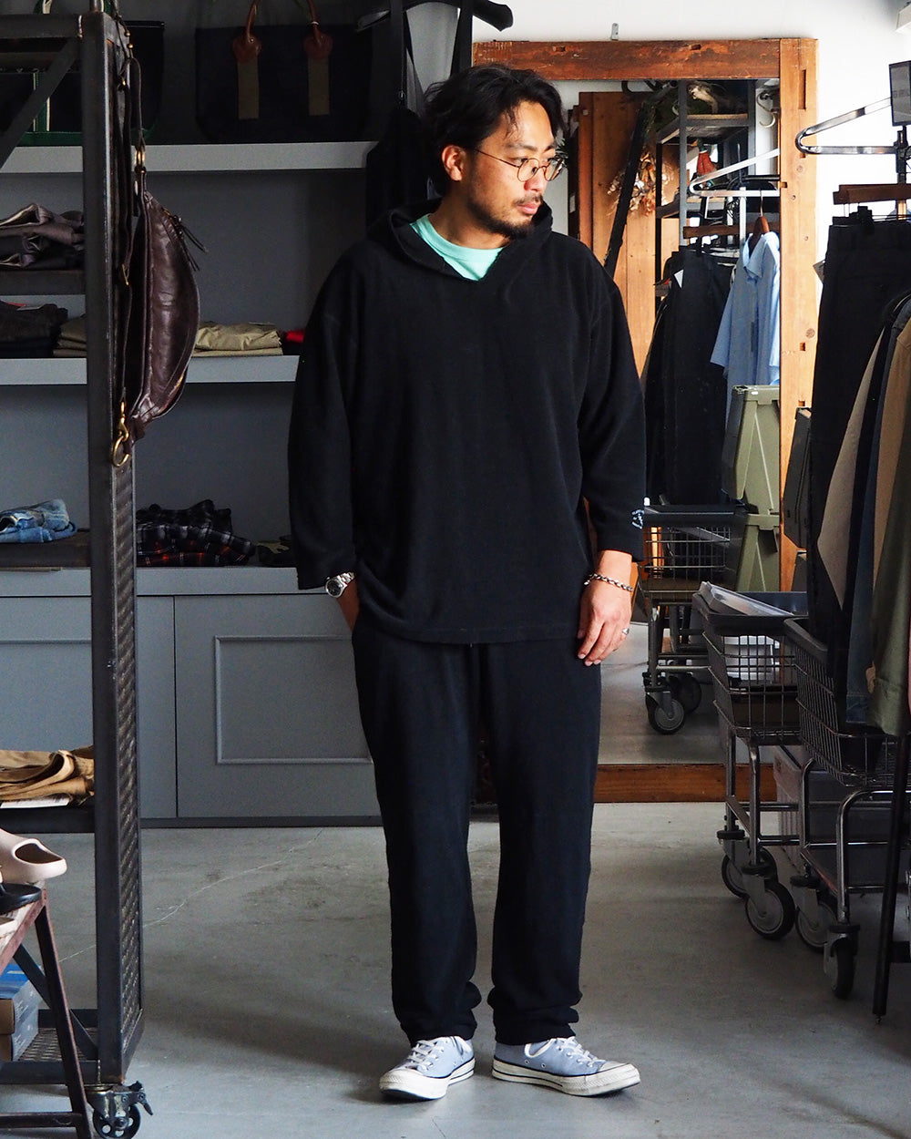 TURN ME ON ターンミーオン Raffi Pile 3/4-Sleeve Skipper Hoodie Black