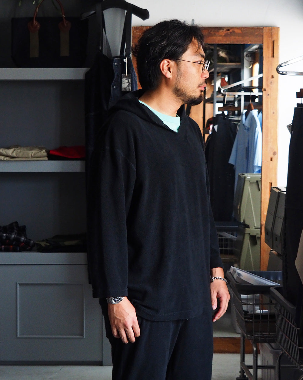 TURN ME ON ターンミーオン Raffi Pile 3/4-Sleeve Skipper Hoodie Black