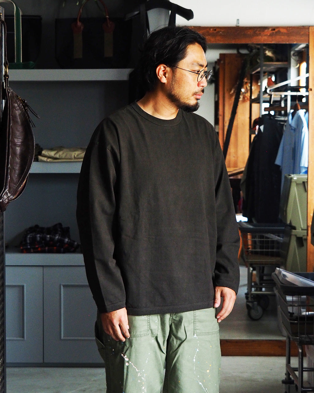 melple×Mr.OLDMAN メイプル The American Ringer Tee, Limited-edition pigment-dyed Black