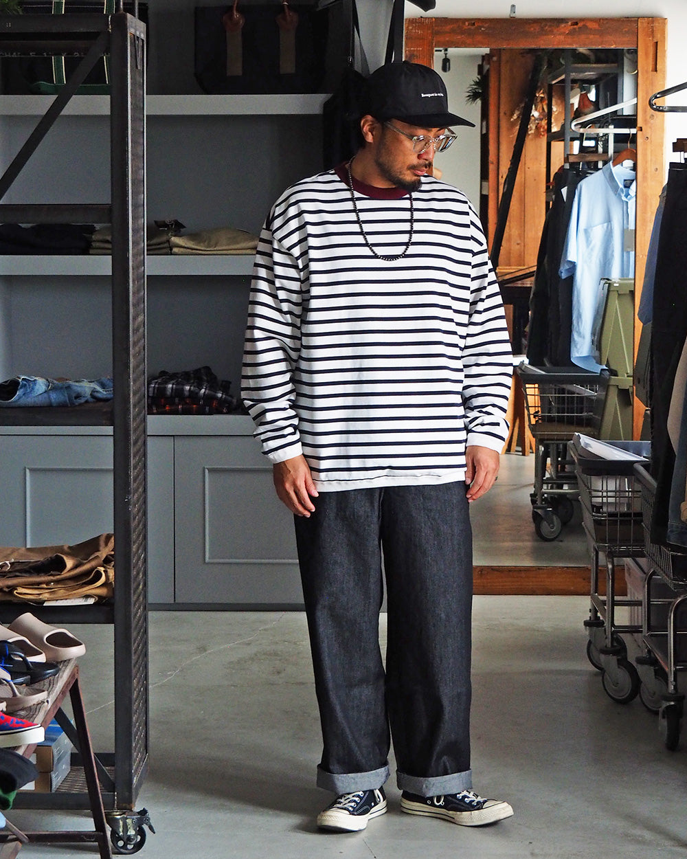 melple メイプル The American Ringer Tee, Wine×Natural Border
