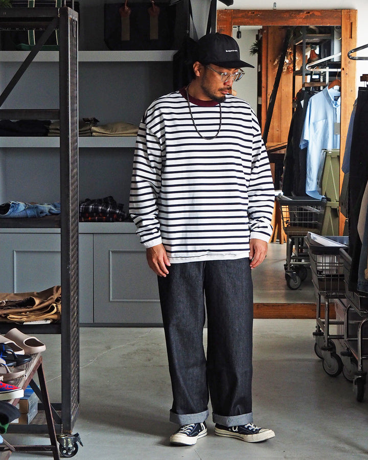 melple メイプル The American Ringer Tee, Wine×Natural Border