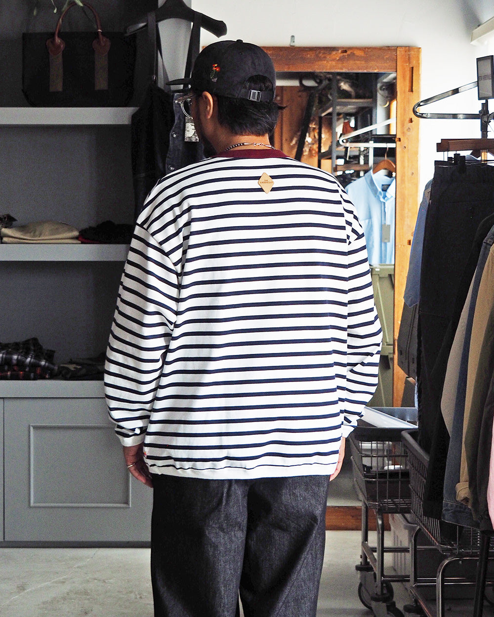 melple メイプル The American Ringer Tee, Wine×Natural Border