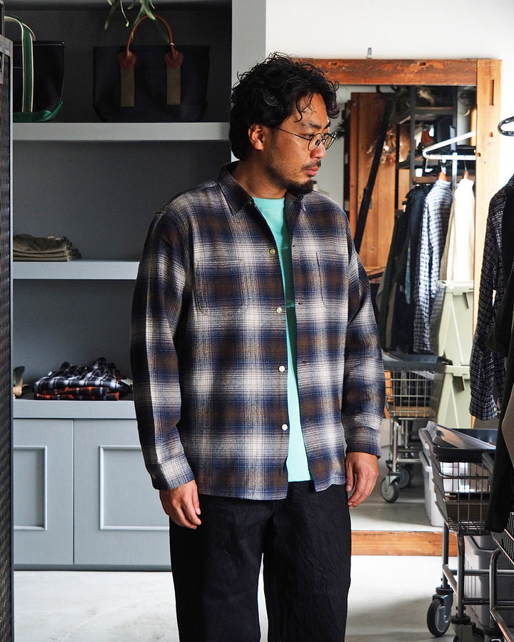 TOWN CRAFT タウンクラフト tc24f018 Flannel Check Loop Collar Shirt Brown