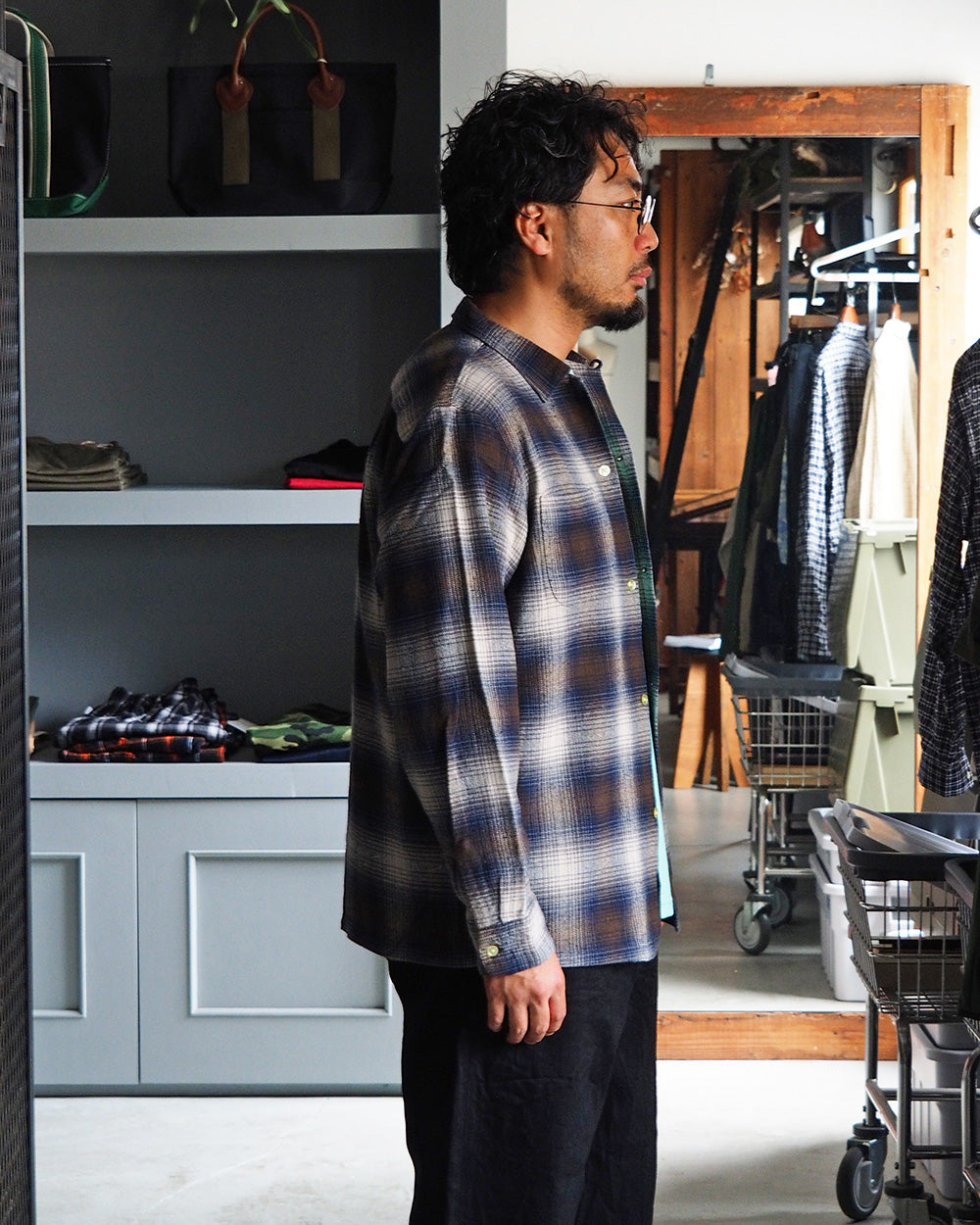 TOWN CRAFT タウンクラフト tc24f018 Flannel Check Loop Collar Shirt Brown