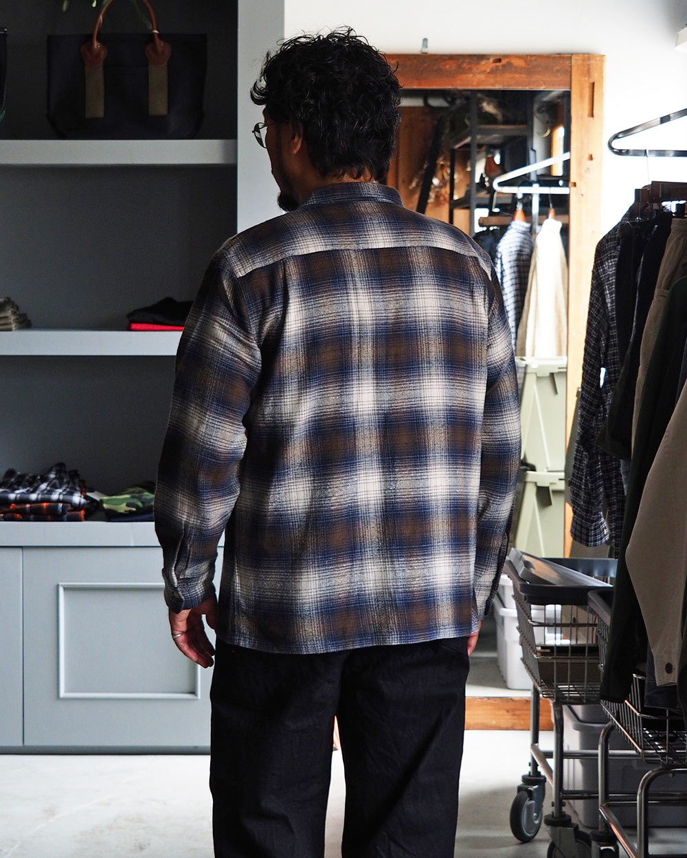 TOWN CRAFT タウンクラフト tc24f018 Flannel Check Loop Collar Shirt Brown