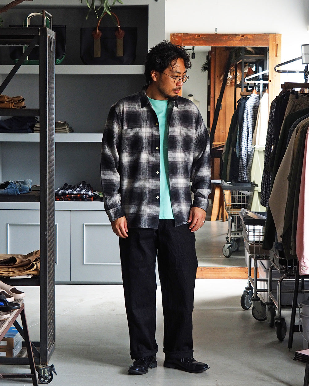 TOWN CRAFT タウンクラフト tc24f018 Flannel Check Loop Collar Shirt Off White