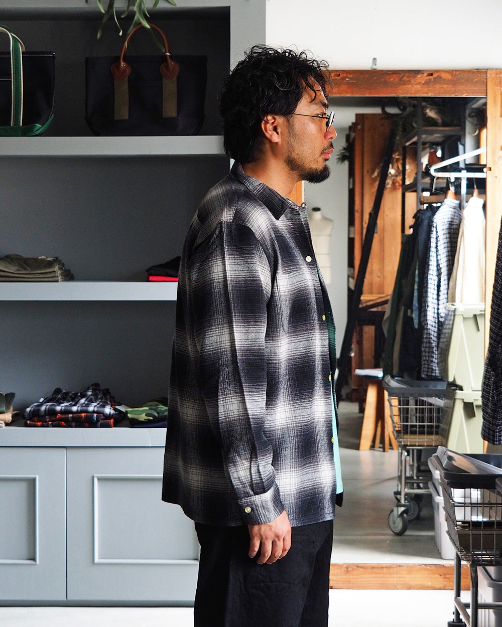 TOWN CRAFT タウンクラフト tc24f018 Flannel Check Loop Collar Shirt Off White