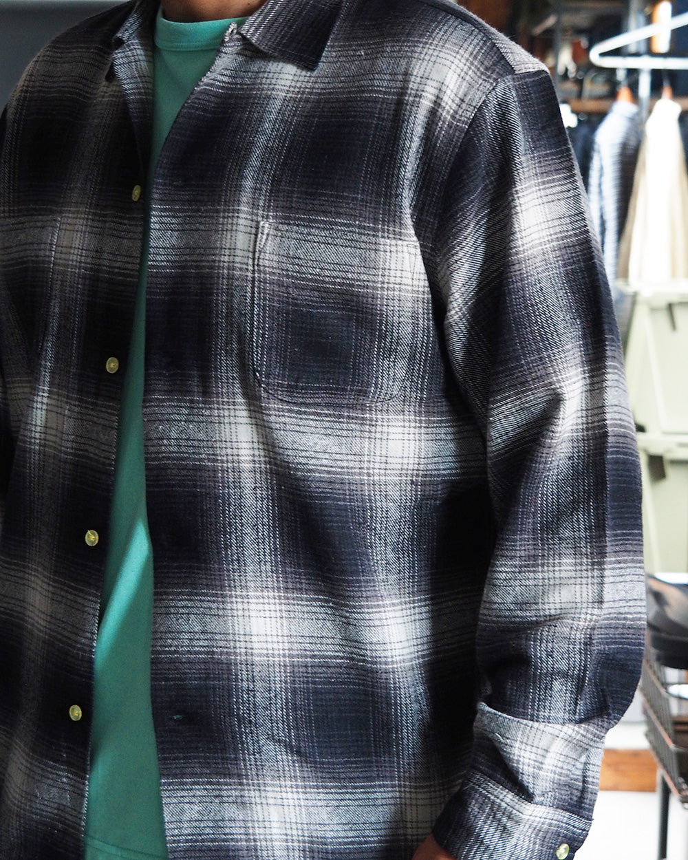 TOWN CRAFT タウンクラフト tc24f018 Flannel Check Loop Collar Shirt Off White