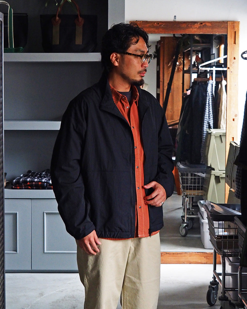 LAMOND ラモンド POCKETABLE NYLON BLOUSON Black