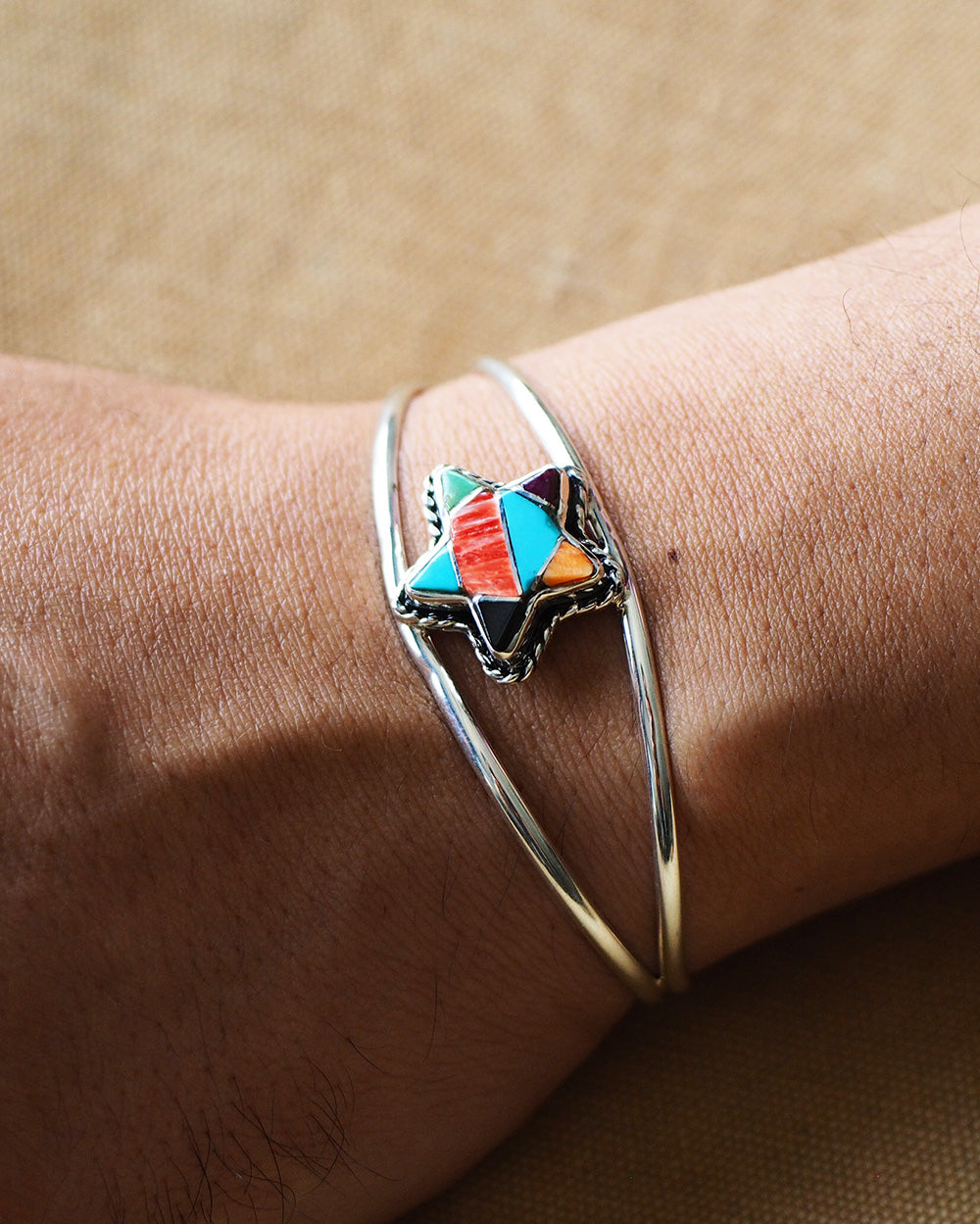 James Maygoats ジェームスメイゴート Navajo Mosaic Inlay Star Bangle A