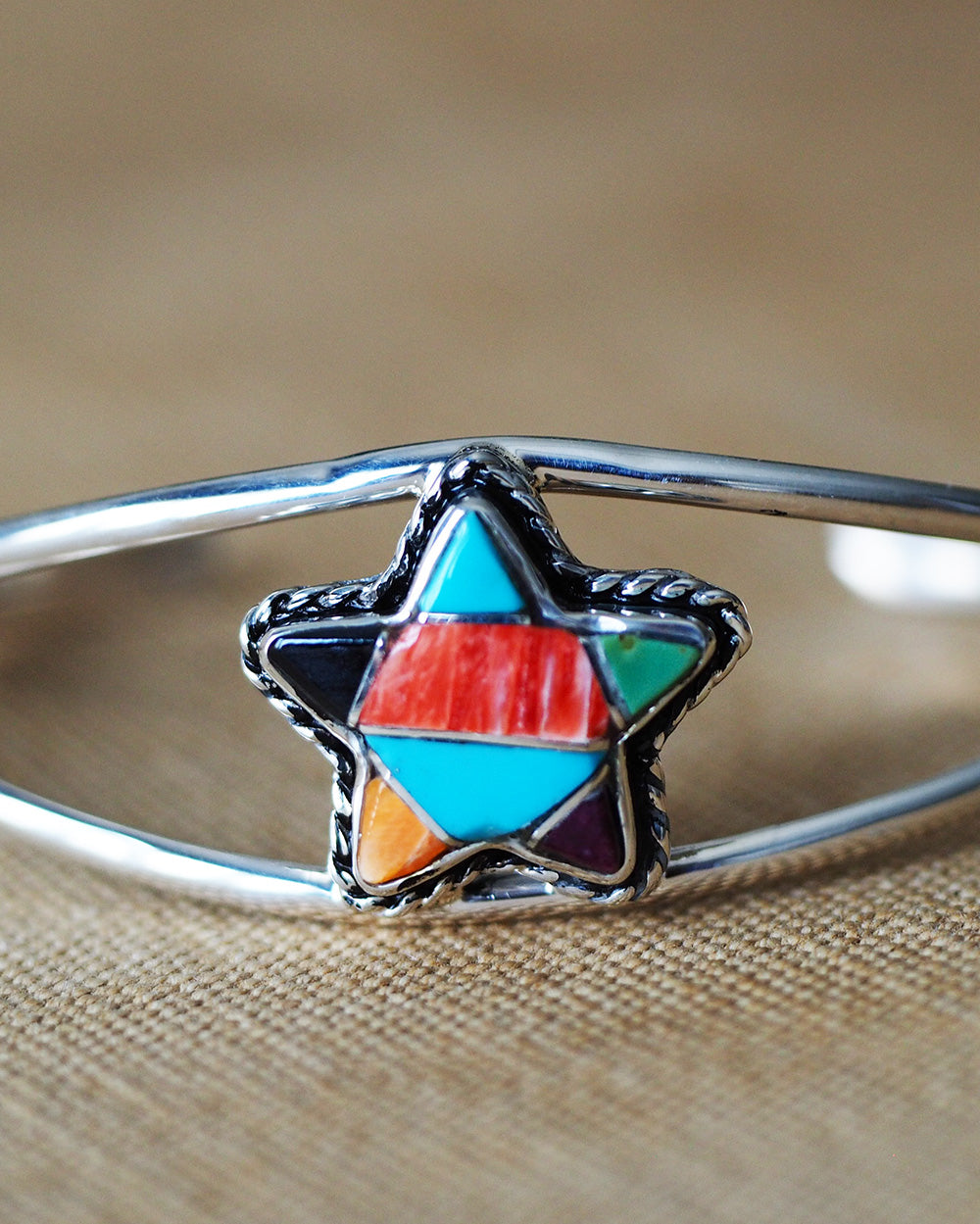 James Maygoats ジェームスメイゴート Navajo Mosaic Inlay Star Bangle A